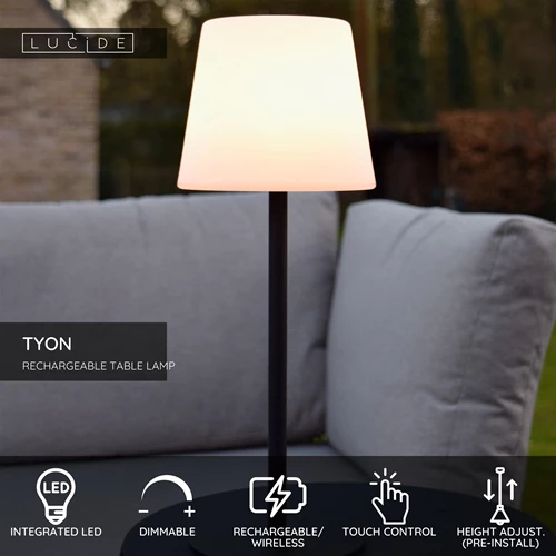 Lucide TYON - Rechargeable Table lamp Indoor/Outdoor - Battery pack - LED Dim. - 1x2W 2700K - IP65 - Black - USP